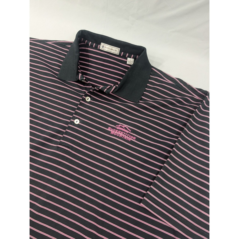 Peter Millar Purple Striped Men's‎ Golf Polo Sz L Striped Superstitioun Mountain